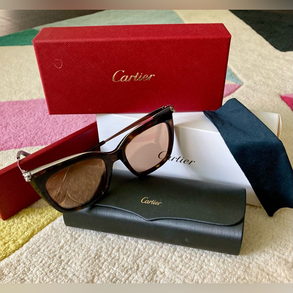 CARTIER Panthère Avana Silver CT0030S-002 53MM Butterfly Cat Sunglasses Panther